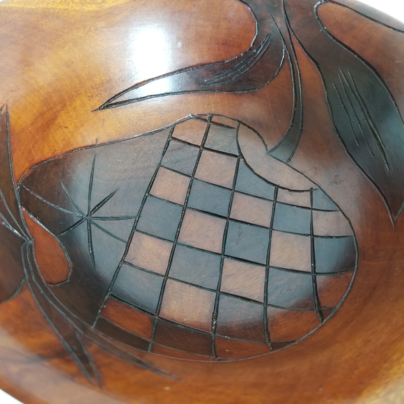 Hand Carved Wood Bowl Pineapple Engraved Fruit Bowl Cottage Country Farmhouse - Picture 13 of 16